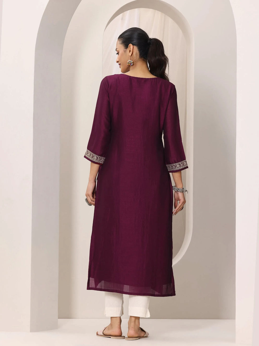 Wine Yoke Design Silk Kurta