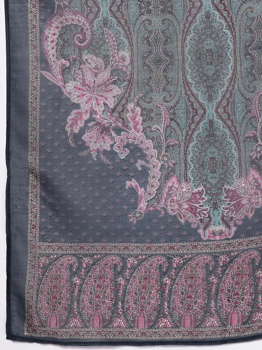 Blue Printed Crepe Straight Kurta With Trousers & Dupatta